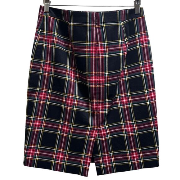 J.Crew Factory Tartan Plaid Pencil Skirt 6 Lined Blk Red Career Academia Preppy - Picture 3 of 8